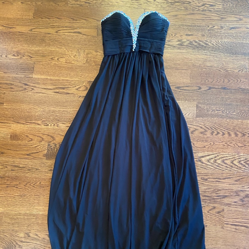 Black prom dress with jeweled neckline